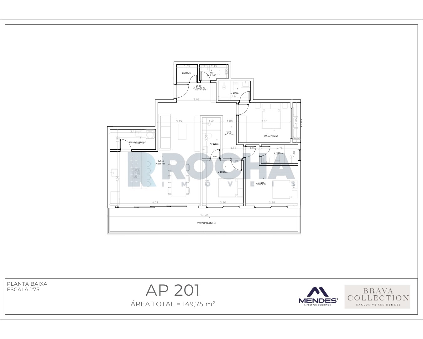 Apartamento na planta  3 suítes BRAVA COLLECCTION Exclusive Residences 